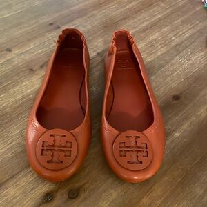 Tory Burch ballet flats, burnt orange, elastic bottom, worn 2-3x, like NEW.
